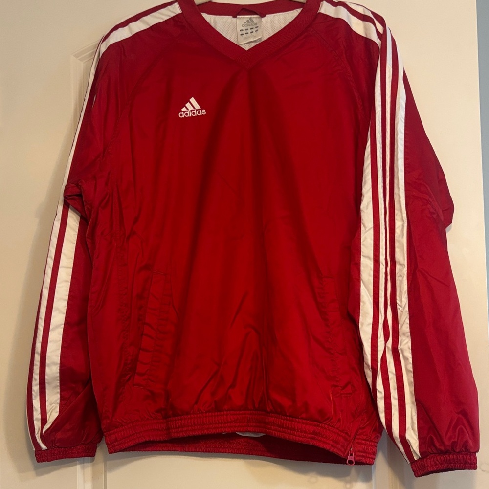 Adidas Red Jacket with White Stripes